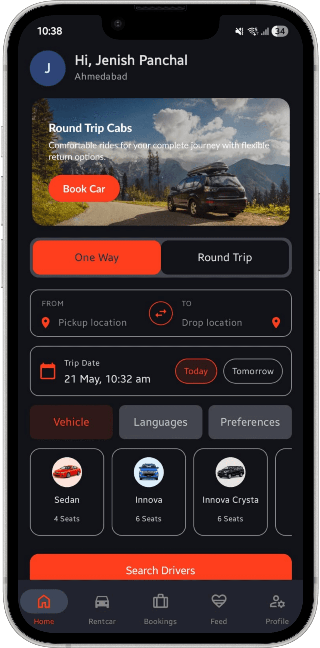 AAVORide mobile booking screen