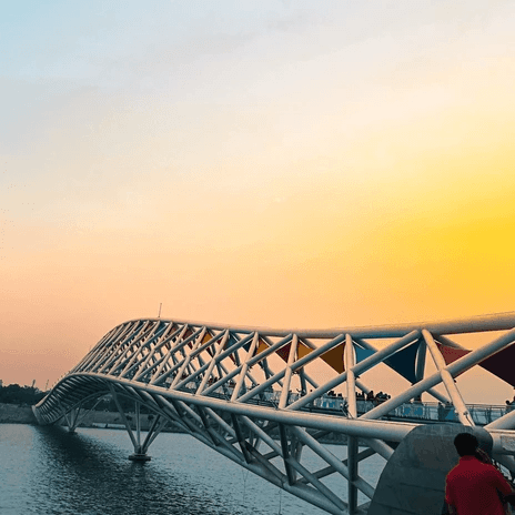Ahmedabad city bridge at sunset