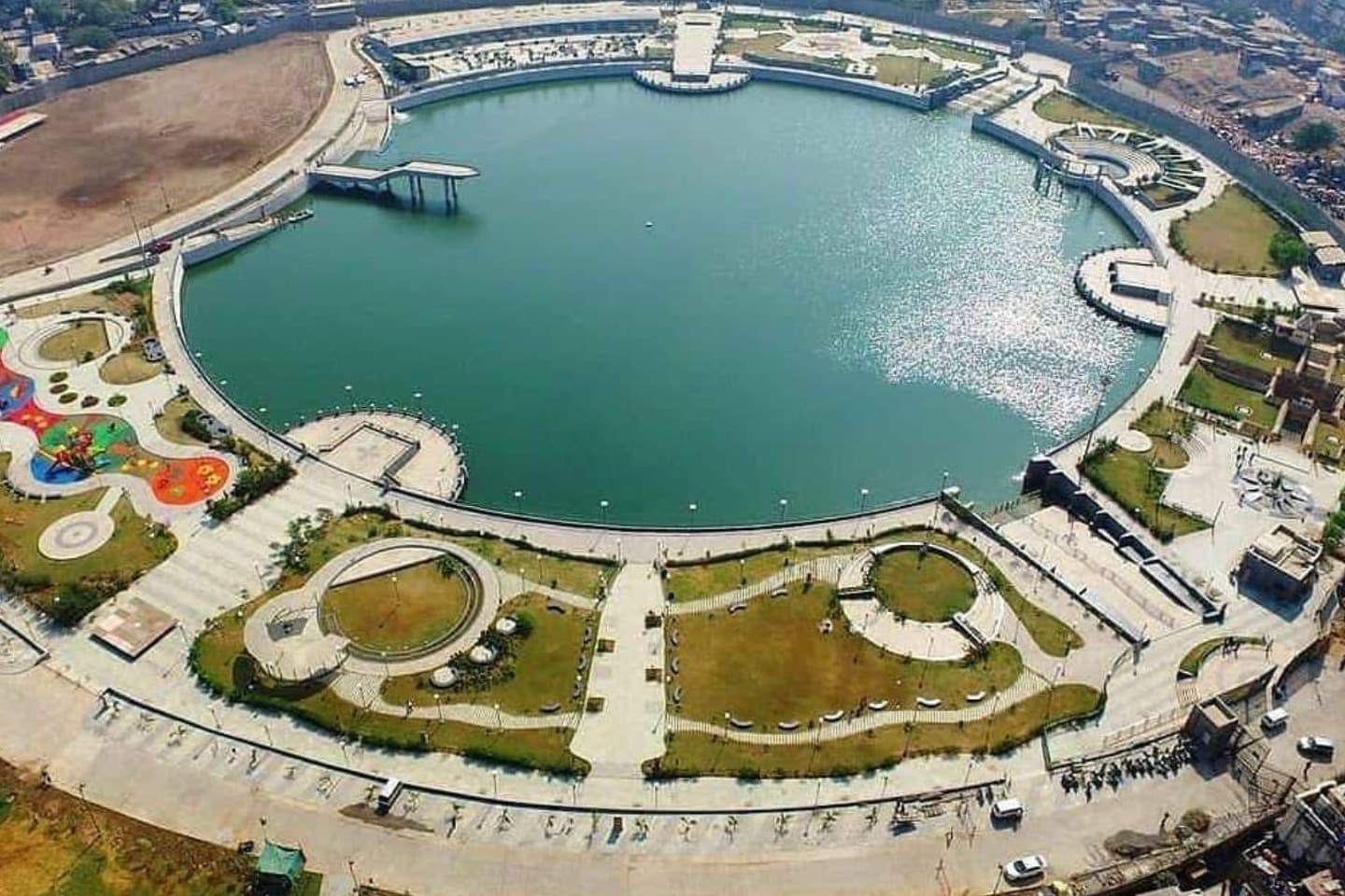 Surat waterfront lake aerial view