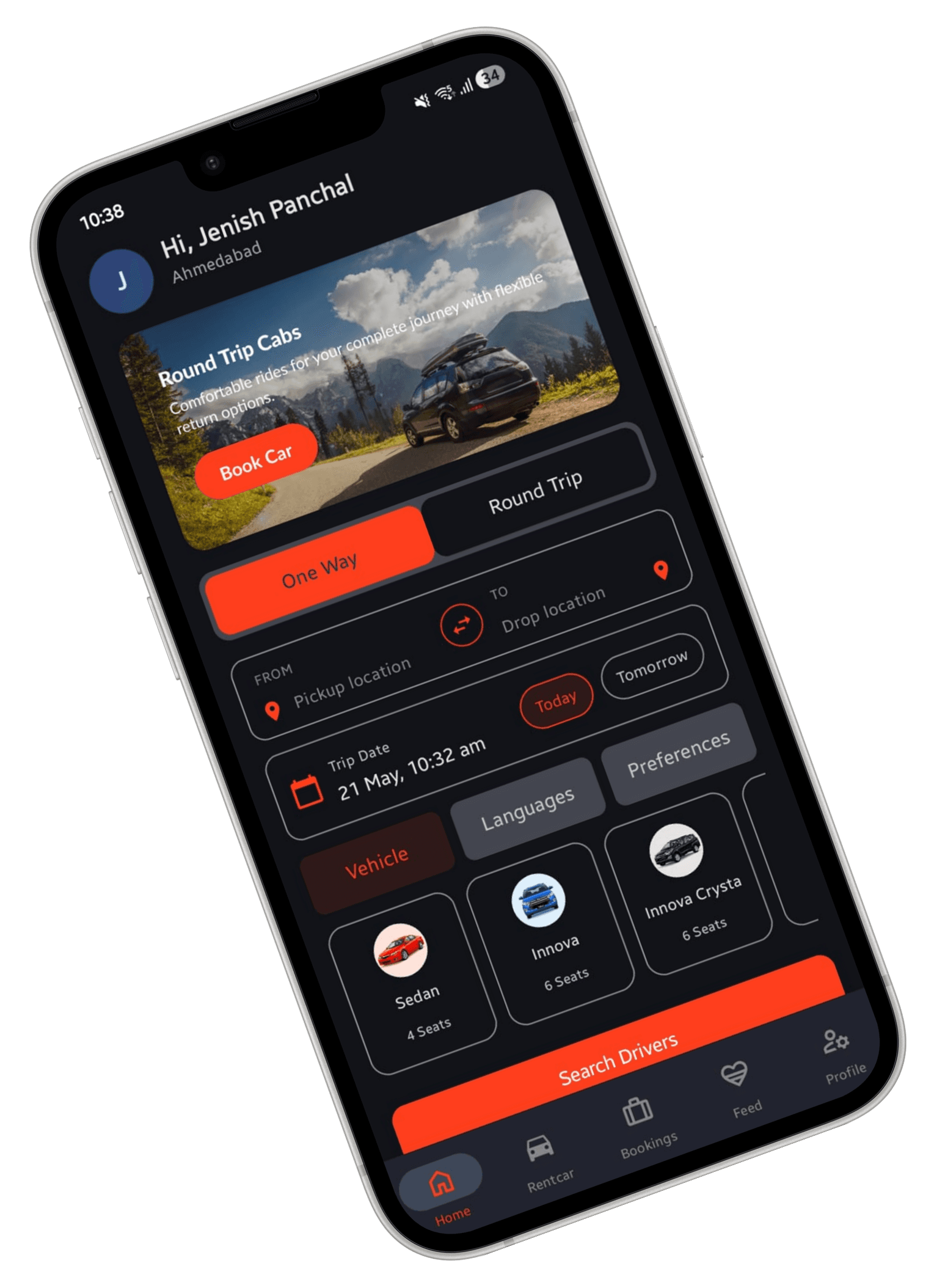 AAVORide booking app screen